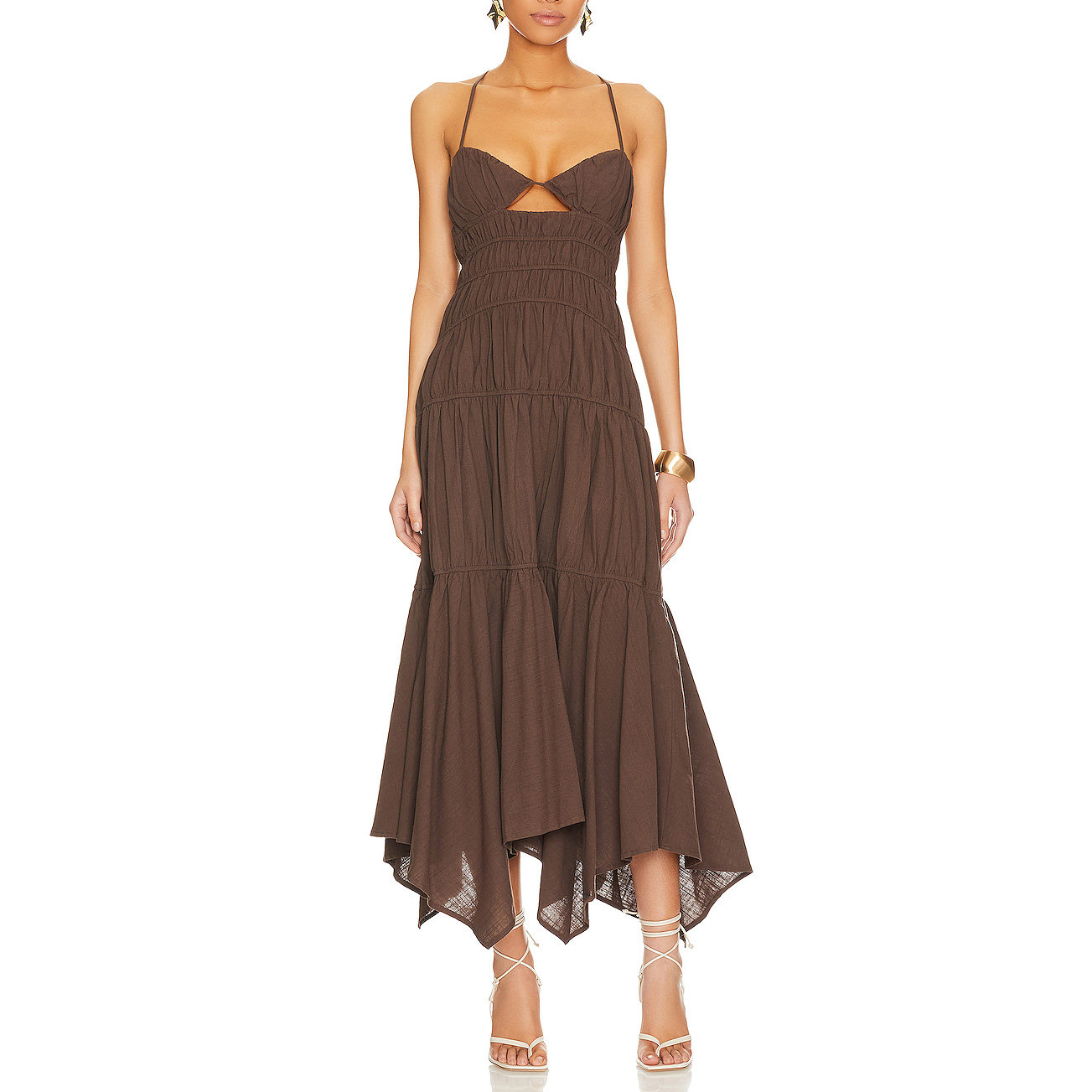 CUSTOMIZED DESIGN WOMEN SUMMER CASUAL SLIP MAXI BROWN DRESSES